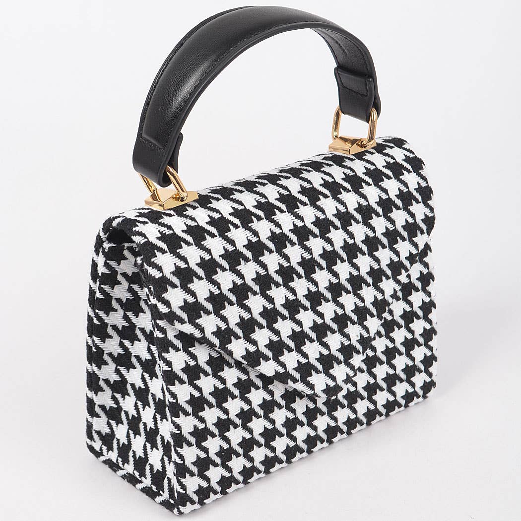 Tweed Houndstooth Top Handle Bag