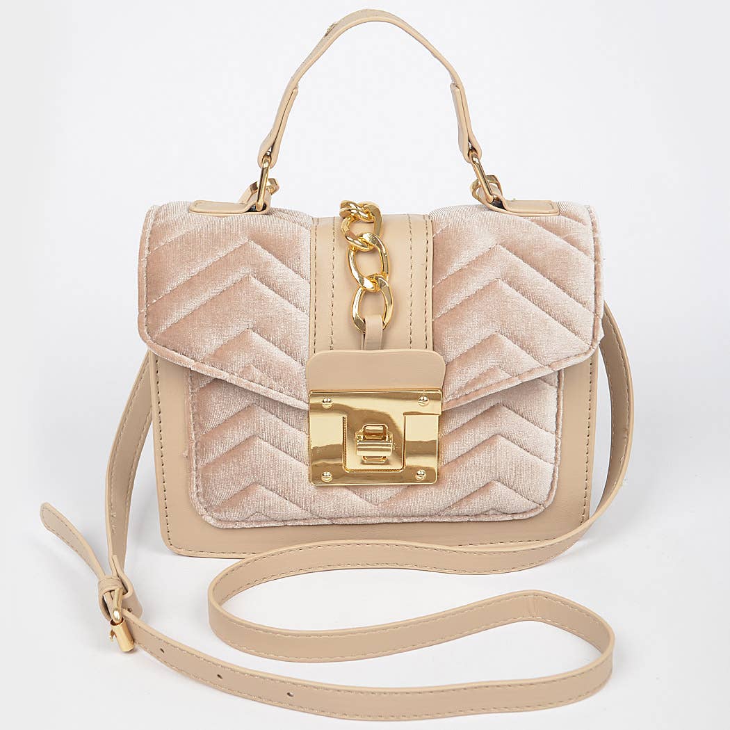 Rose Manor Velvet Satchel | Quilted Velvet Pu Trim Bag
