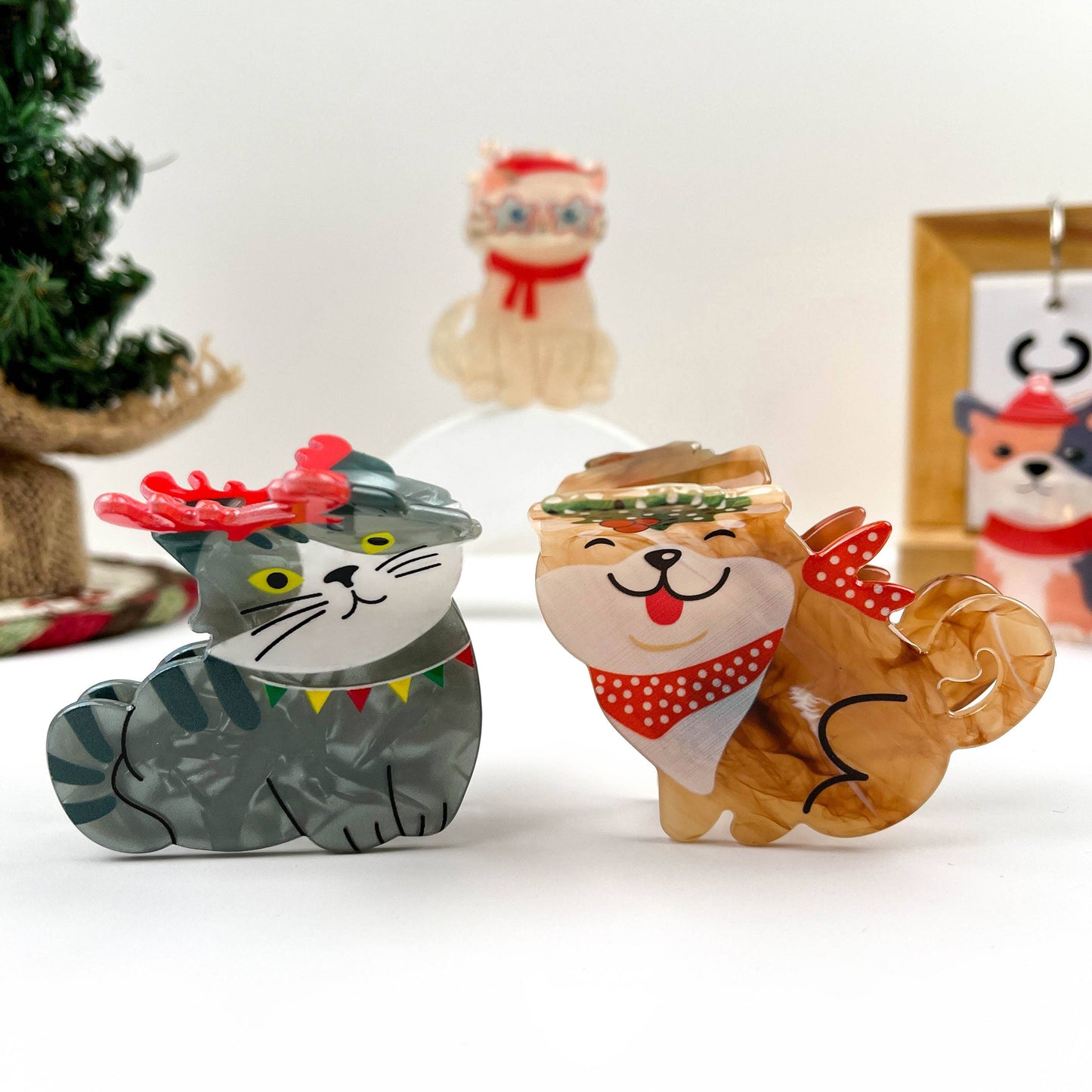 Winter Scarf Animal Acrylic Printed Christmas Hair Claw Clip