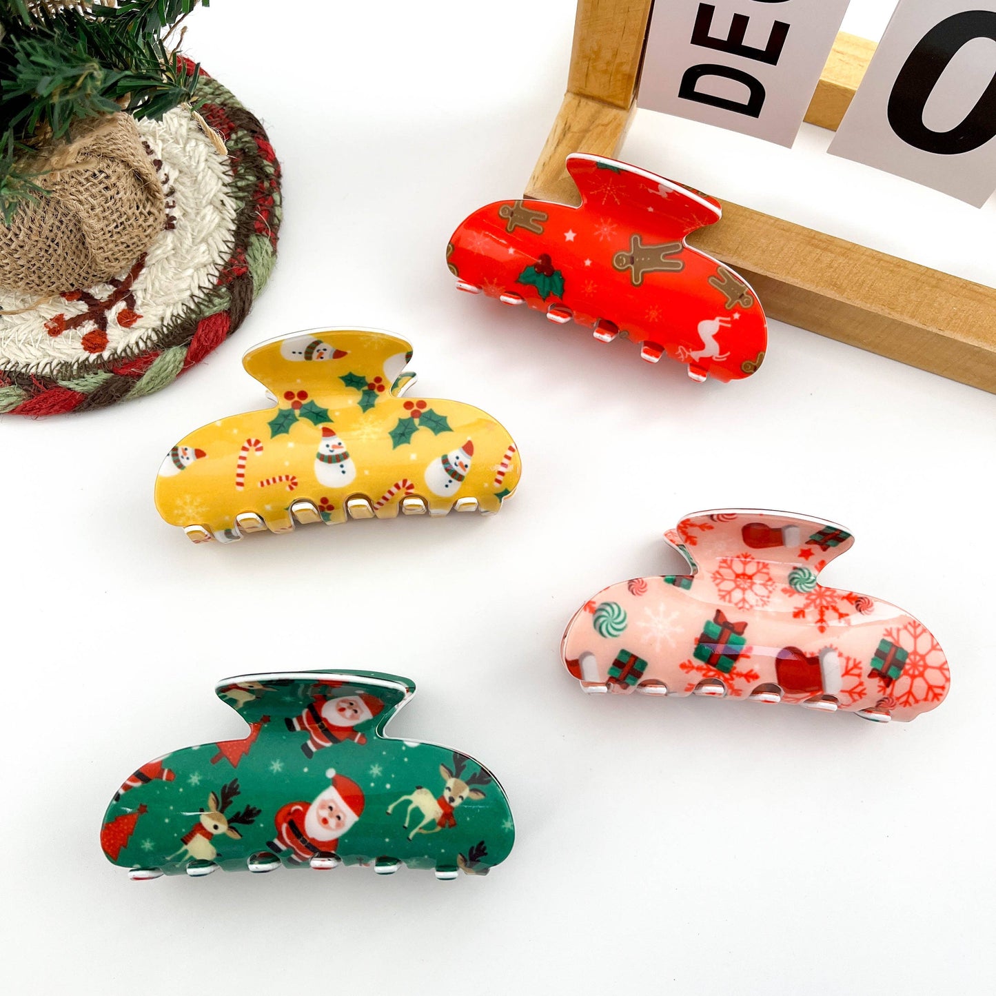 Christmas Printed Geometric Hair Claw Clip