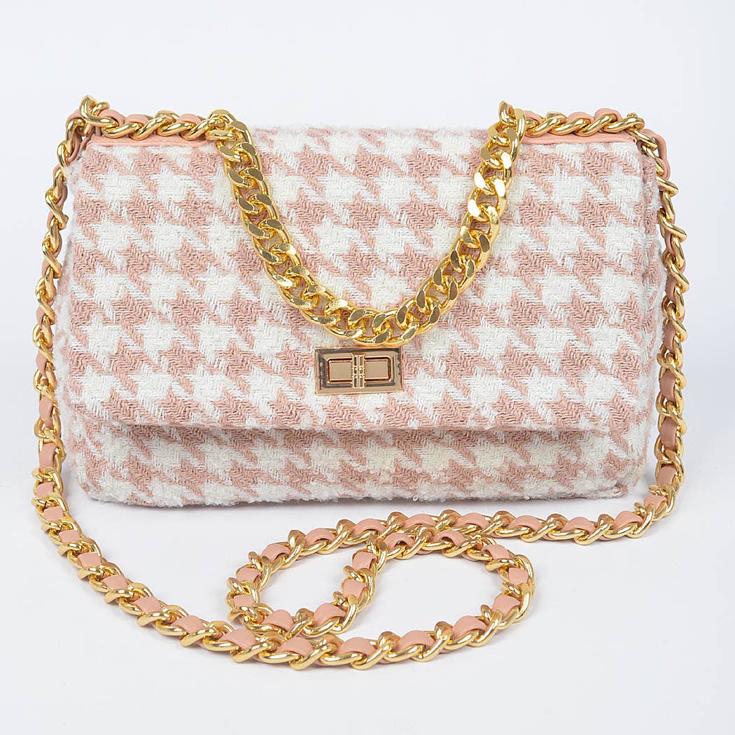 Quilted Tweed Houndstooth Chain Shoulder Bag