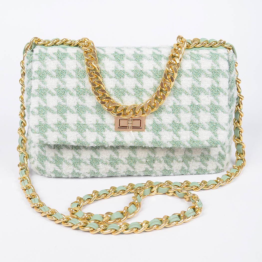 Quilted Tweed Houndstooth Chain Shoulder Bag