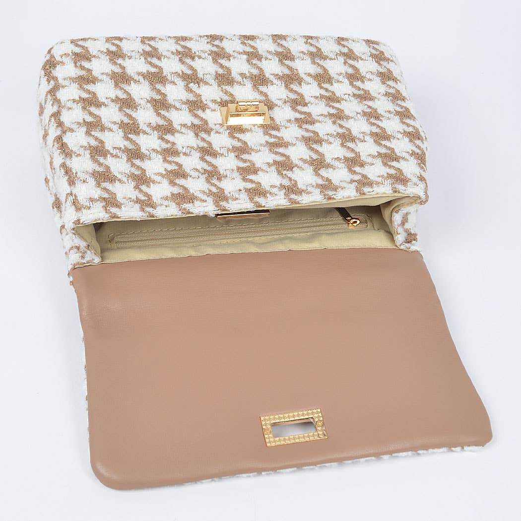 Quilted Tweed Houndstooth Chain Shoulder Bag