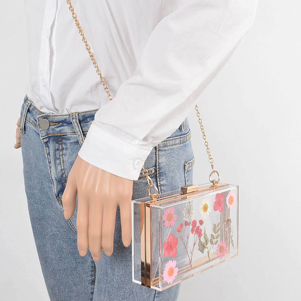 Flower Transparent Hard Case Clutch