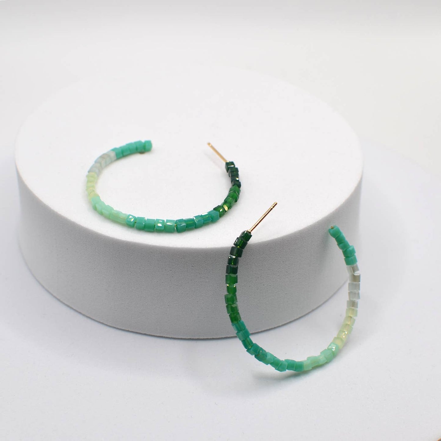 Glass Multi Bead C Hoop Earrings Light-weight Fashion Color