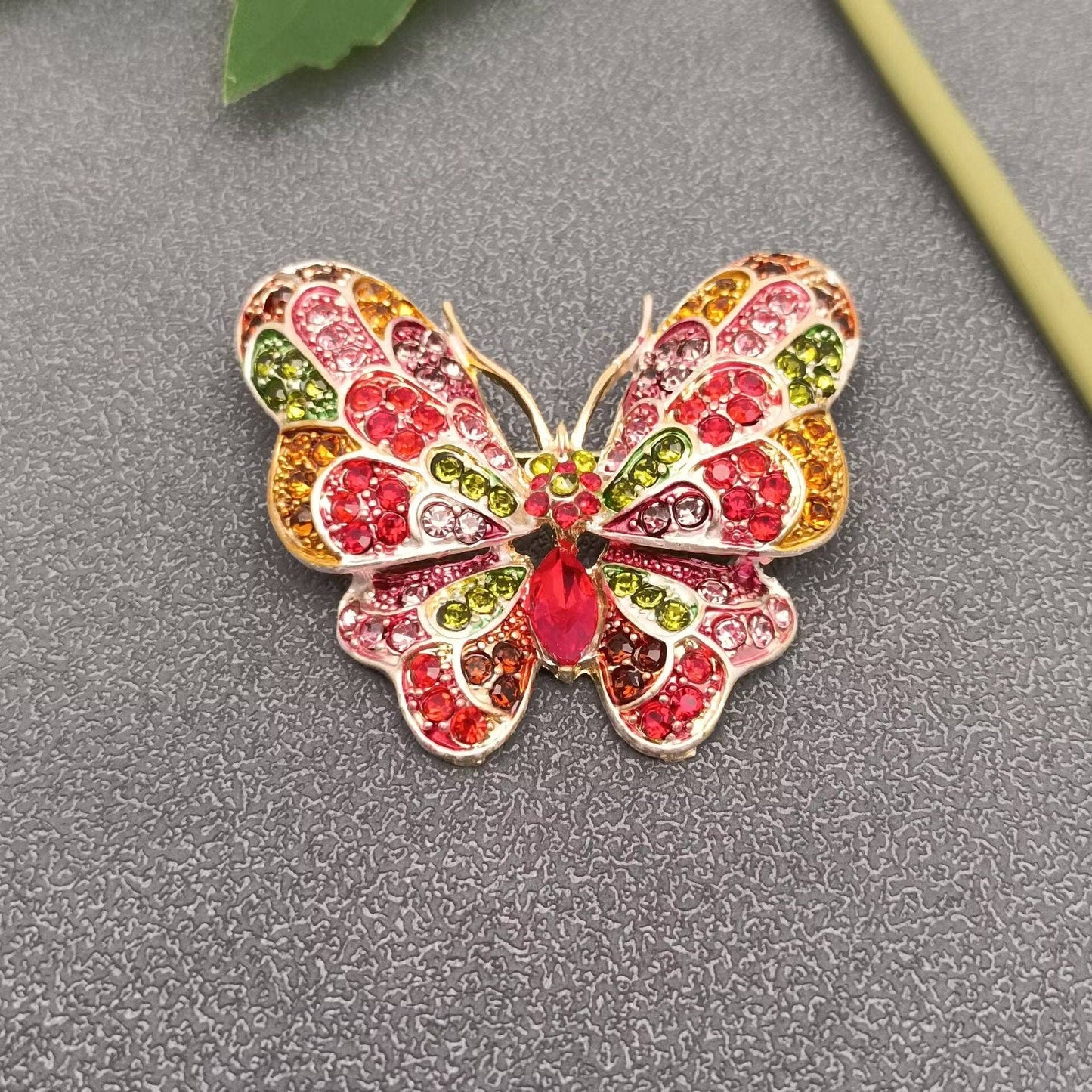 Colored Rhinestone Butterfly Brooch