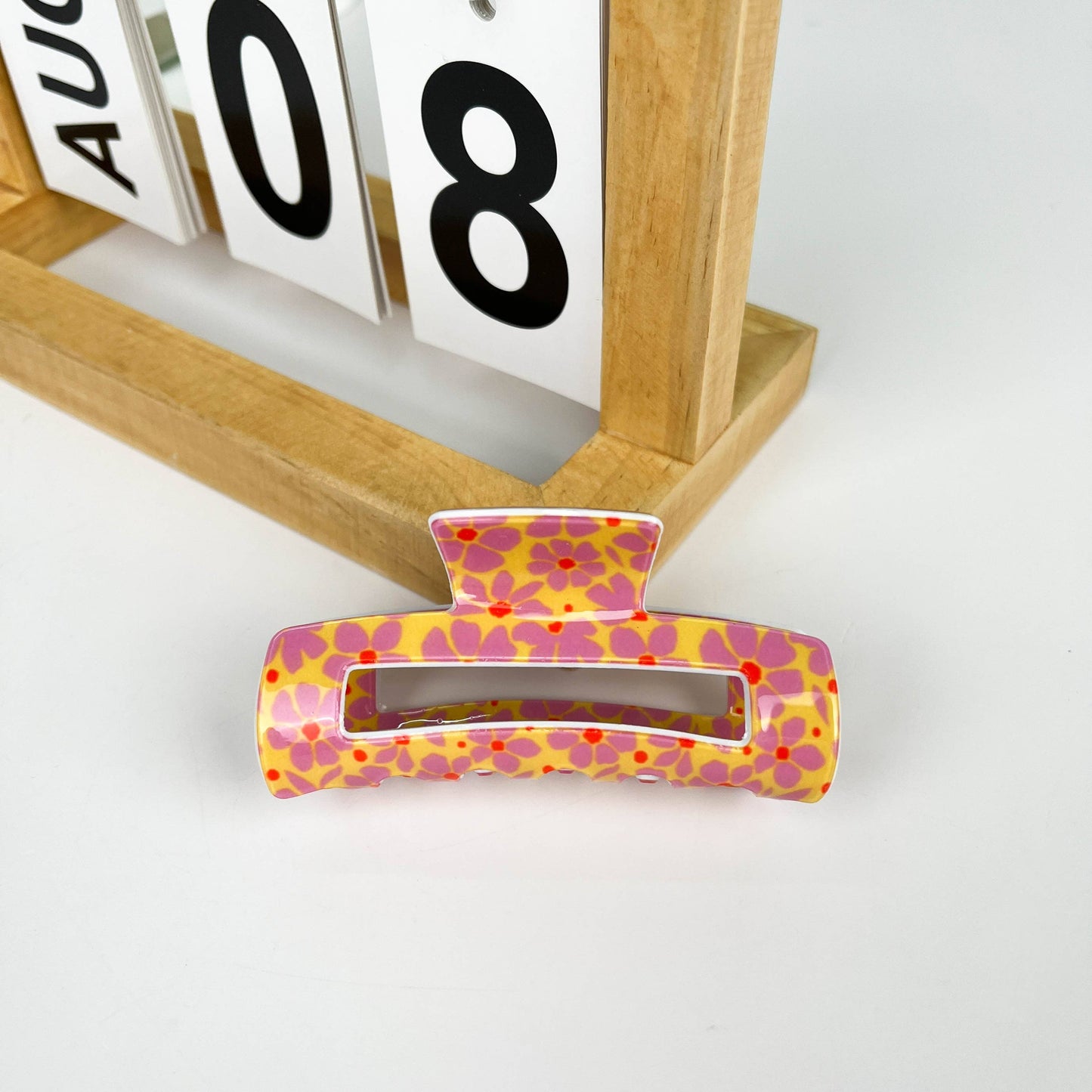 Floral Hollow Print Rectangular Hair Claw Clip