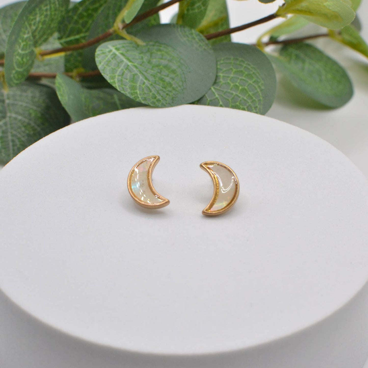 Crescent Moon Shell Stud Earrings Abalone Mother of Pearl