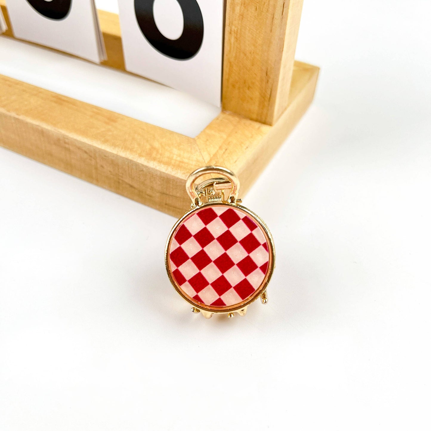 Checkerboard Round Mini Suitcase Hair Clip