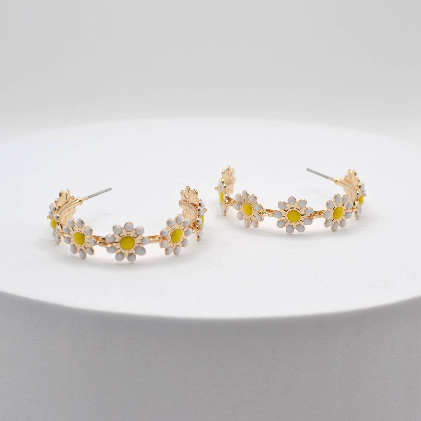 Flower Color Enamel Floral Epoxy Hoop Earrings