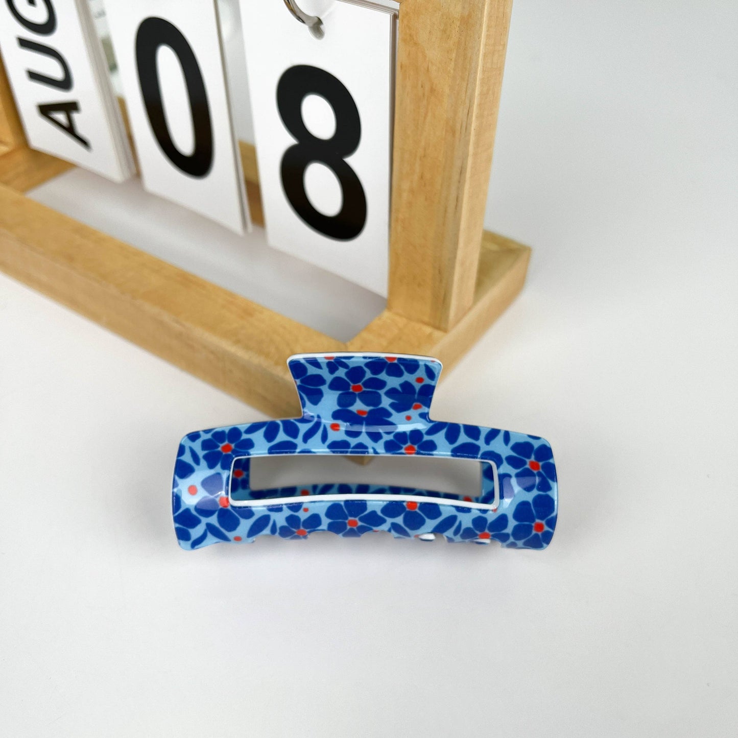 Floral Hollow Print Rectangular Hair Claw Clip