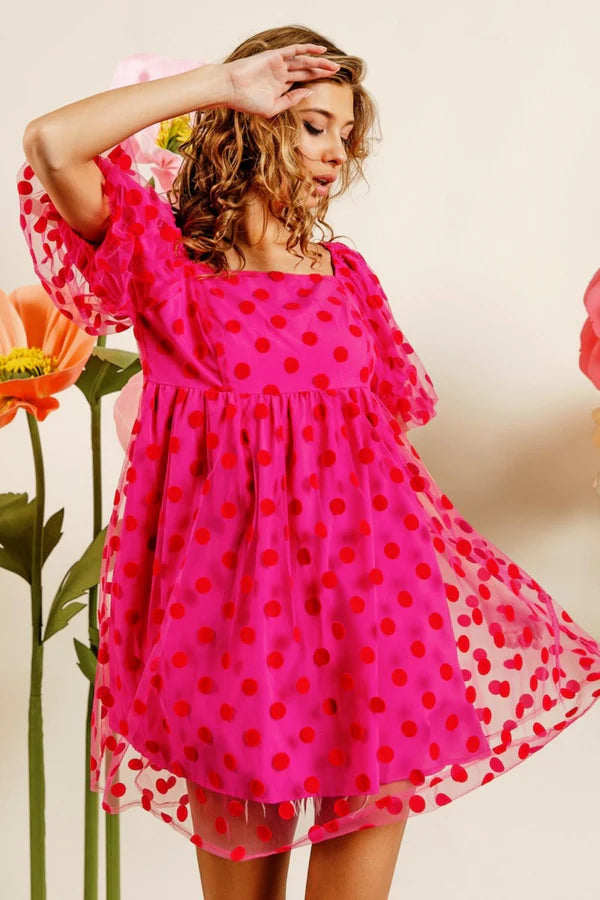 mesh puff dress 3-D Flower Puff Sleeves Mesh A-line Long Dress w/ Detachable Waist Drape XS / Lilac