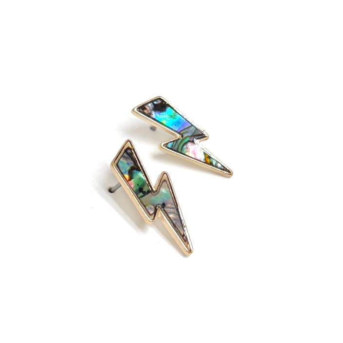 Lightning Bolt Thunderbolt Abalone Stud Earrings