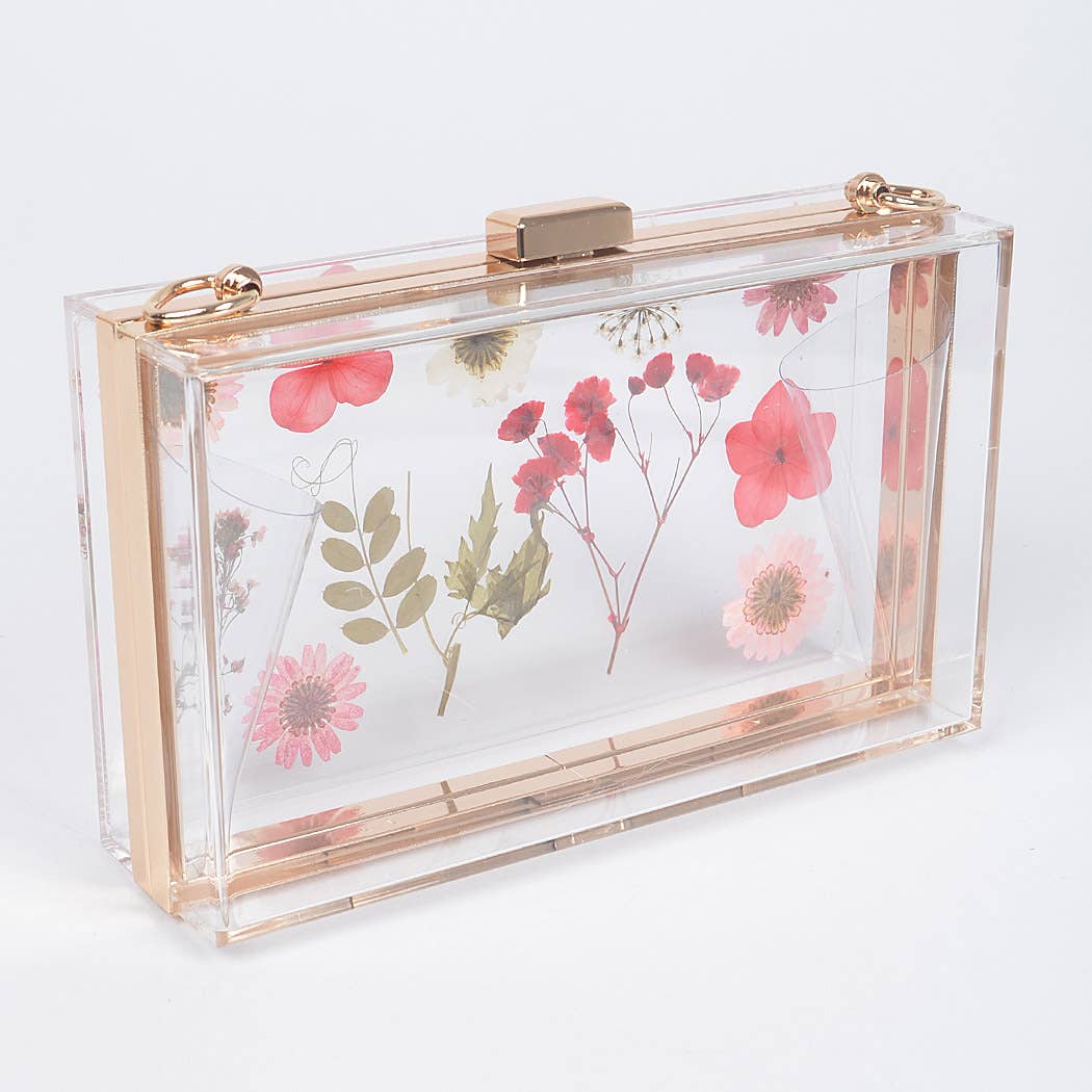 Flower Transparent Hard Case Clutch