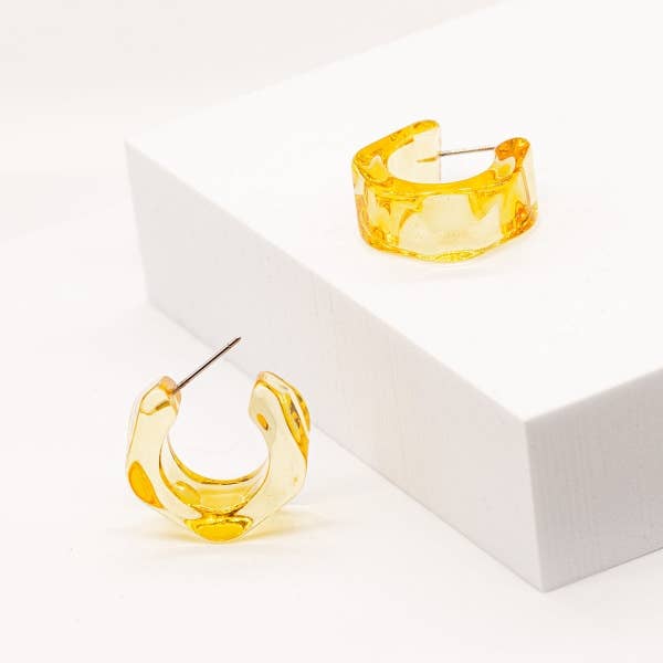Resin Clear Geometric C Hoop Minimal Earrings