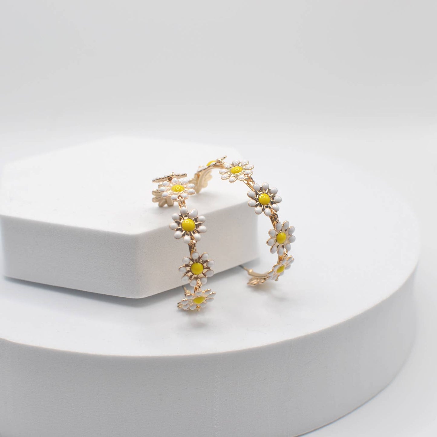 Flower Color Enamel Floral Epoxy Hoop Earrings