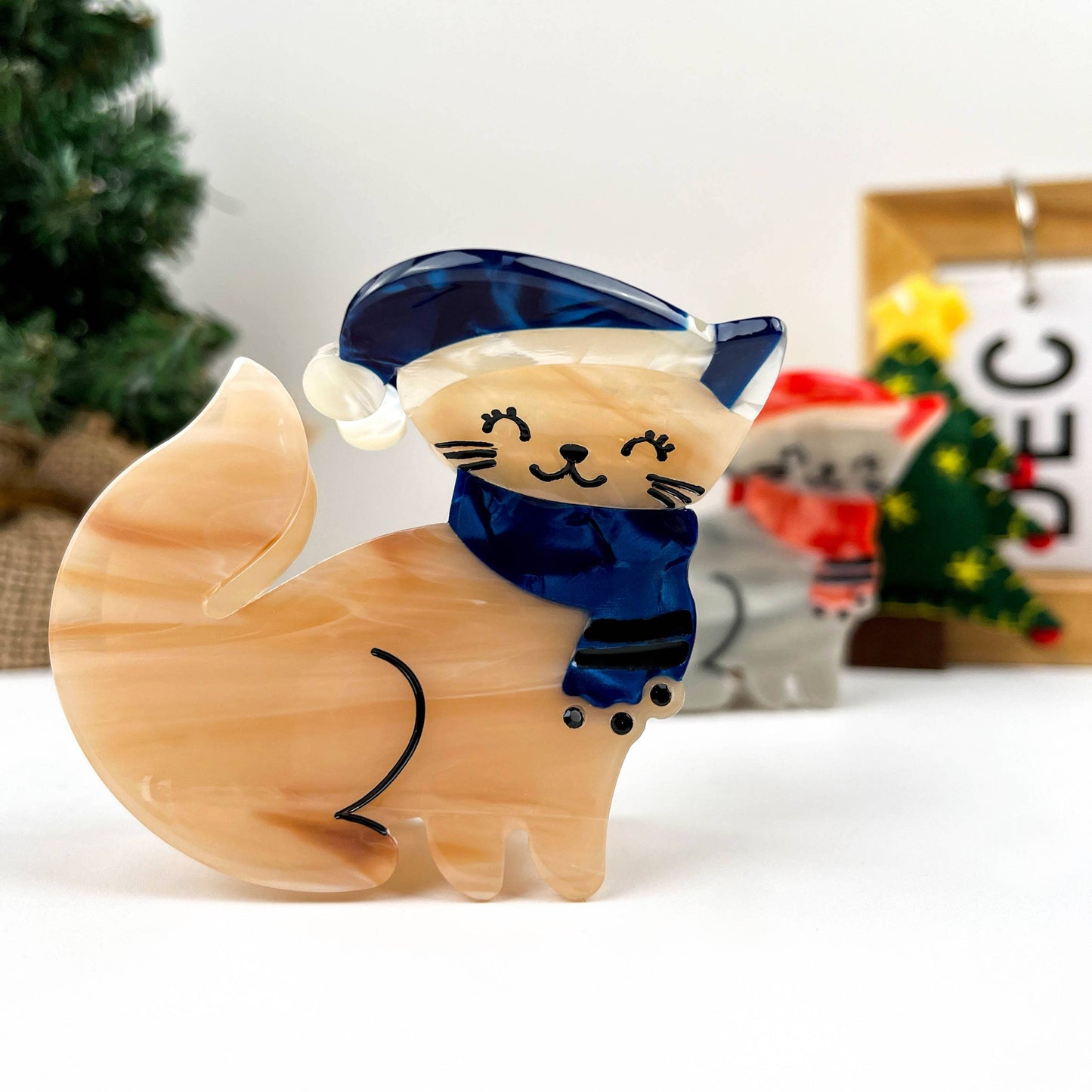 Cute Cat with Hat and Scarf Acetate Hair Claw Clip