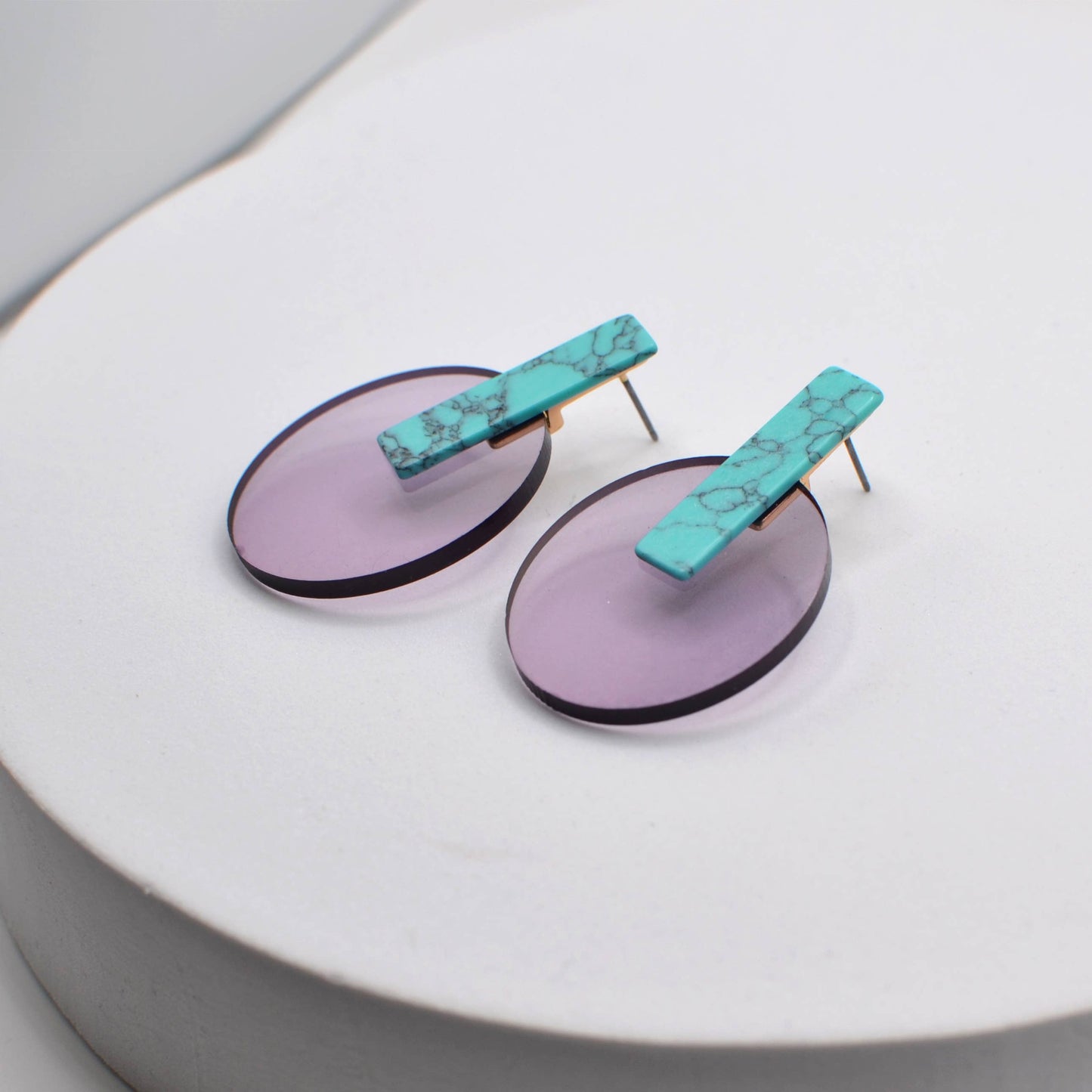 Oval Acrylic with Marble Stone Stud Earrings