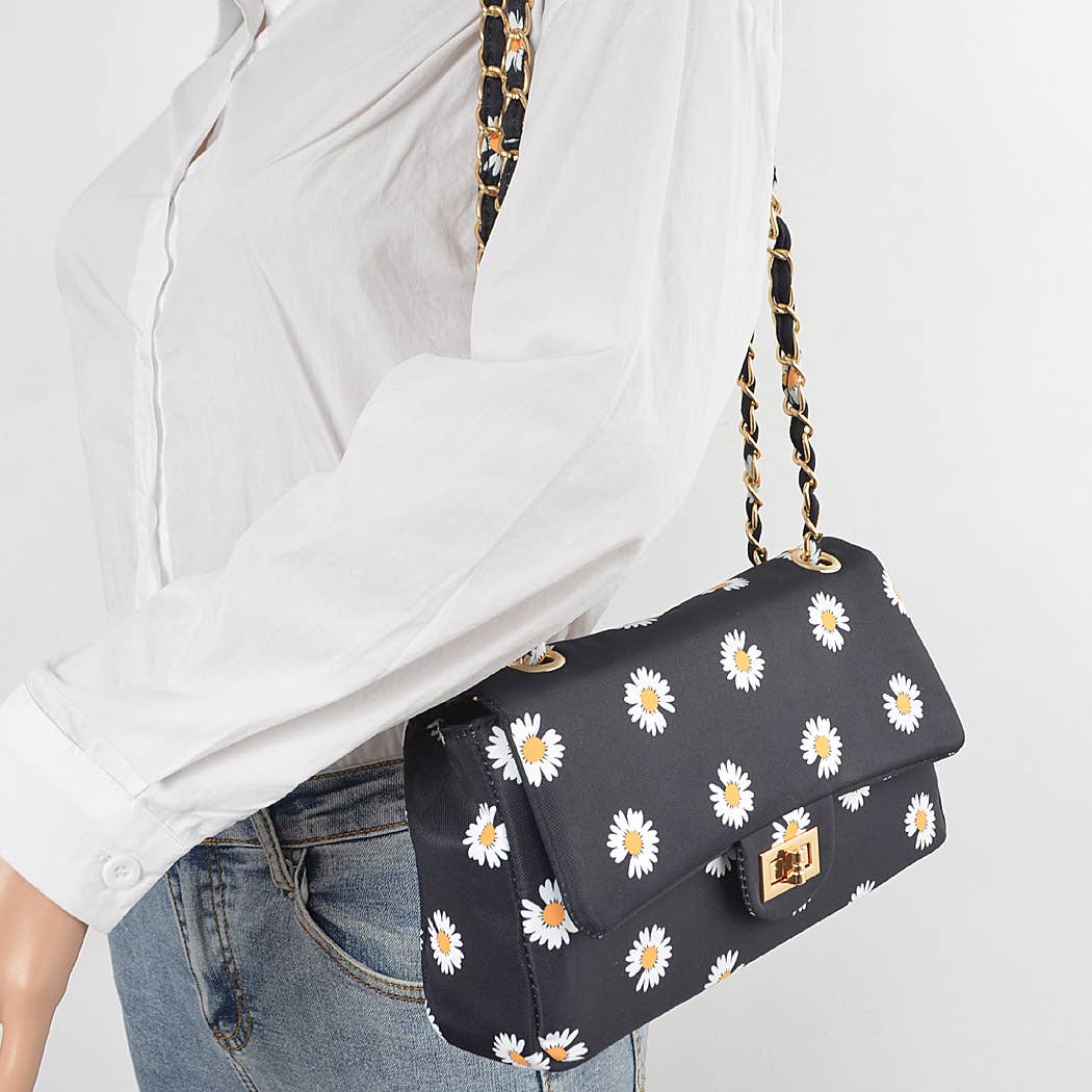 Quilted Flower Canvas Shoulder Bag