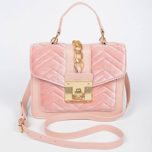 Rose Manor Velvet Satchel | Quilted Velvet Pu Trim Bag