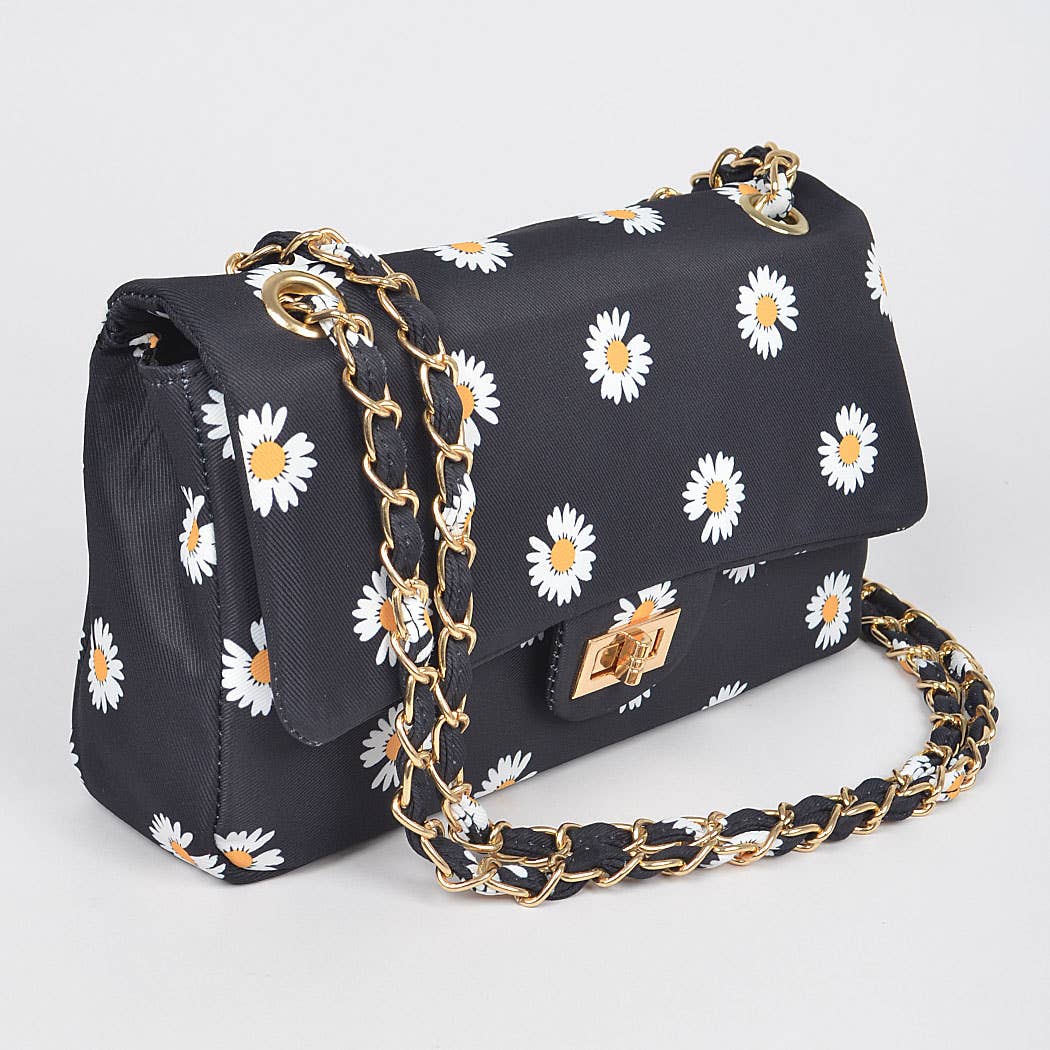Quilted Flower Canvas Shoulder Bag