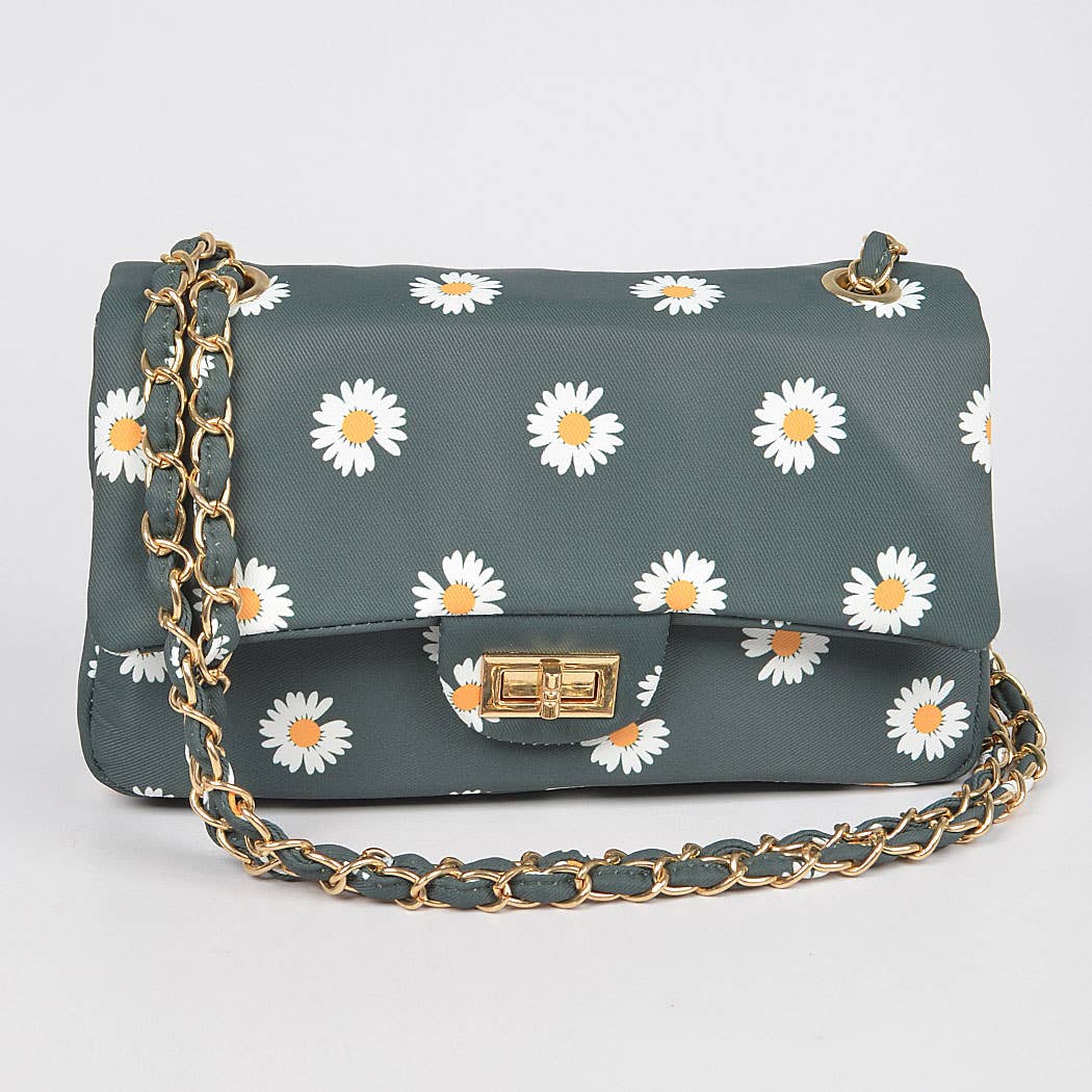 Quilted Flower Canvas Shoulder Bag