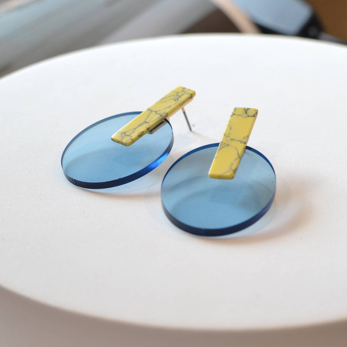 Oval Acrylic with Marble Stone Stud Earrings