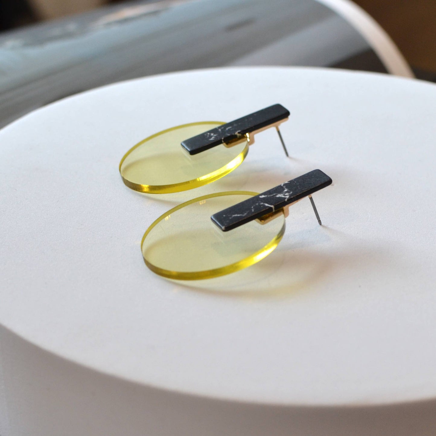 Oval Acrylic with Marble Stone Stud Earrings