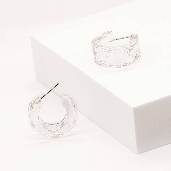 Resin Clear Geometric C Hoop Minimal Earrings