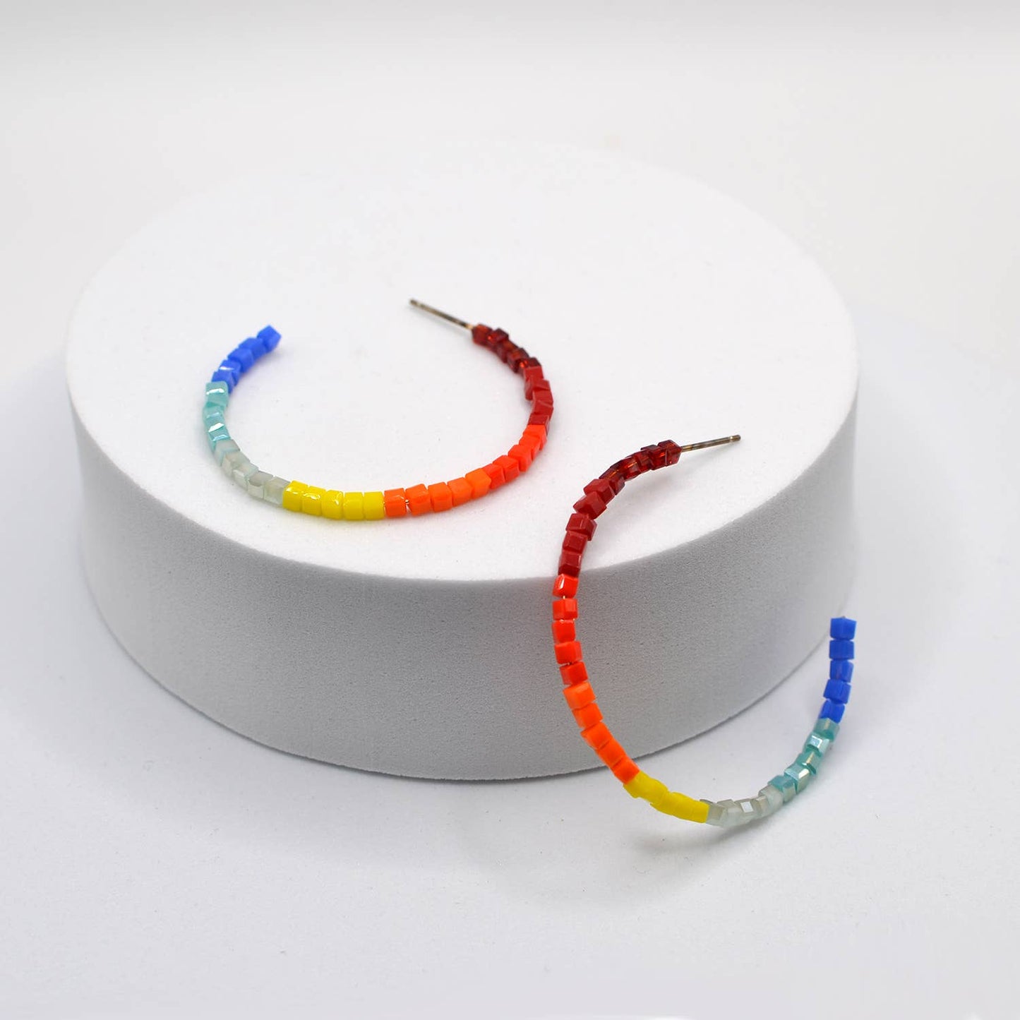 Glass Multi Bead C Hoop Earrings Light-weight Fashion Color