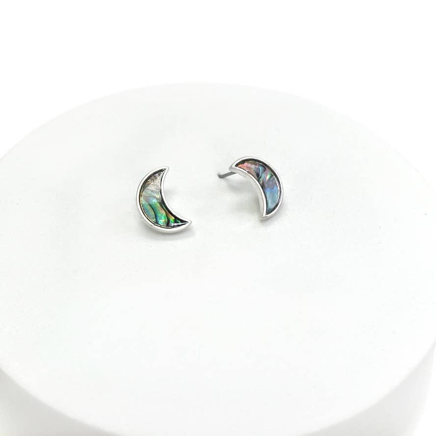 Crescent Moon Shell Stud Earrings Abalone Mother of Pearl