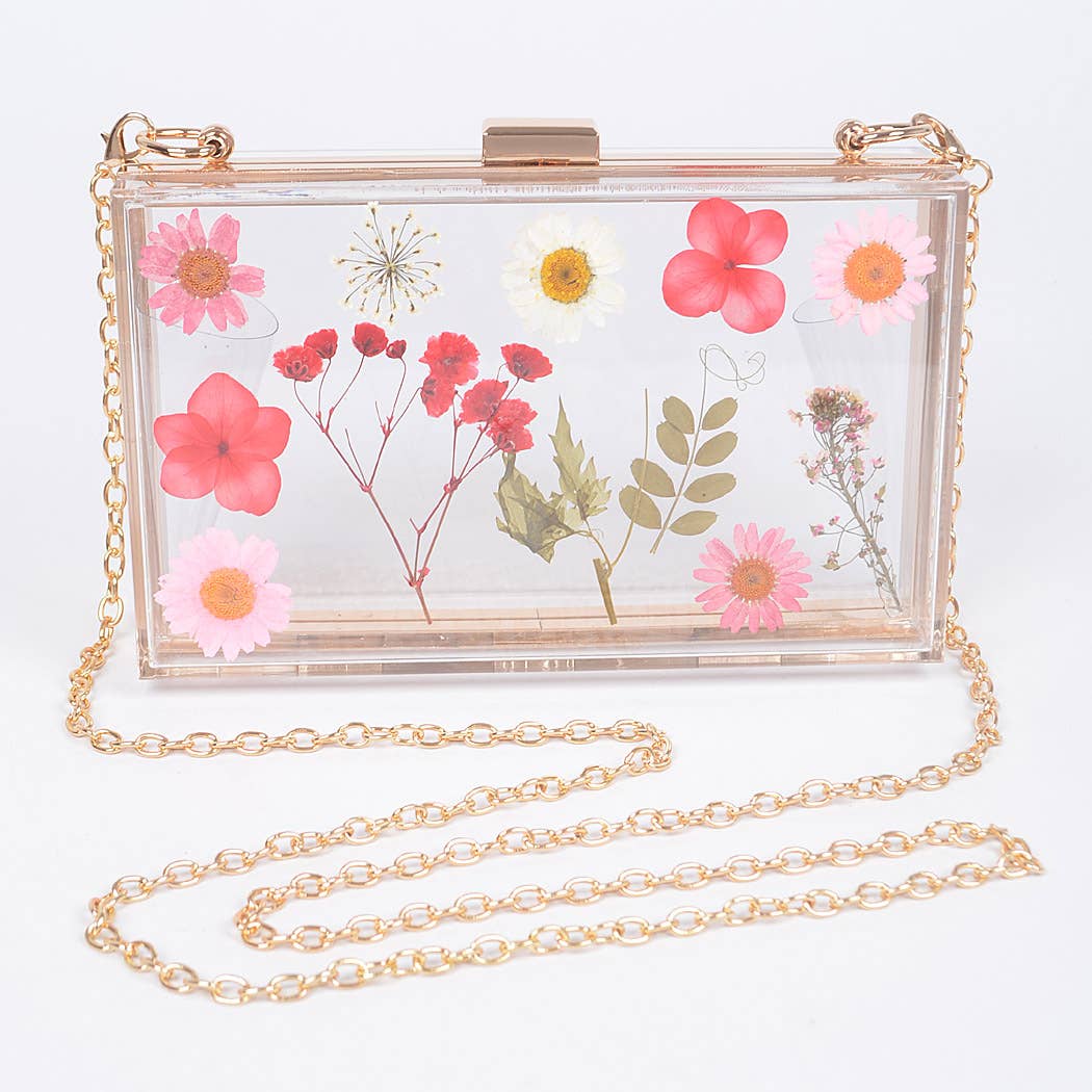 Flower Transparent Hard Case Clutch