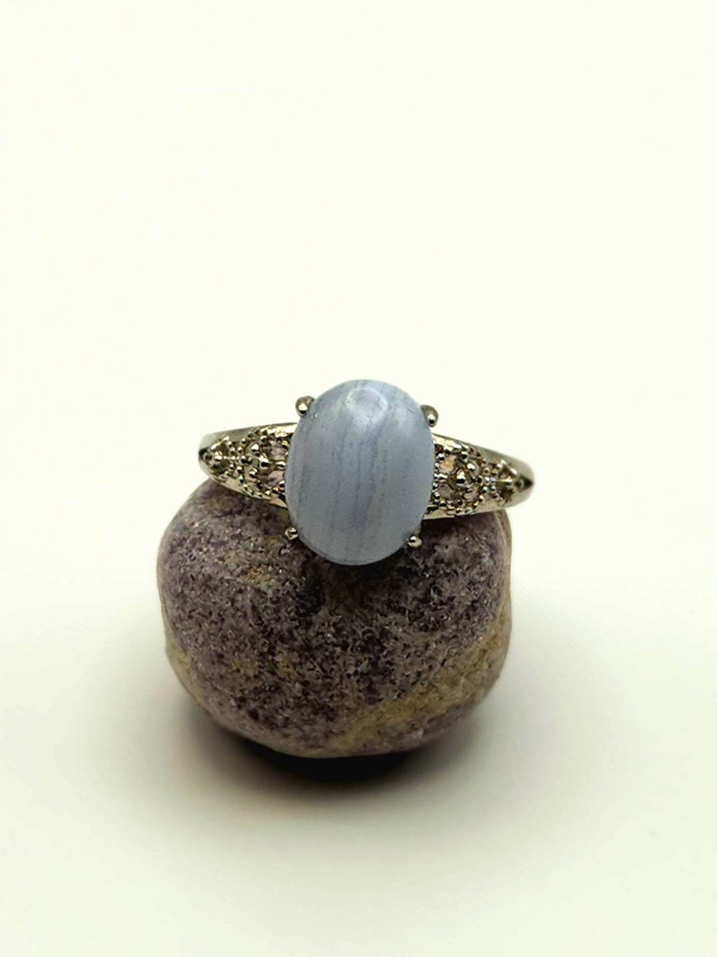 Whispering Calm | Blue Lace Agate Adjustable Ring S925 Sterling Silver