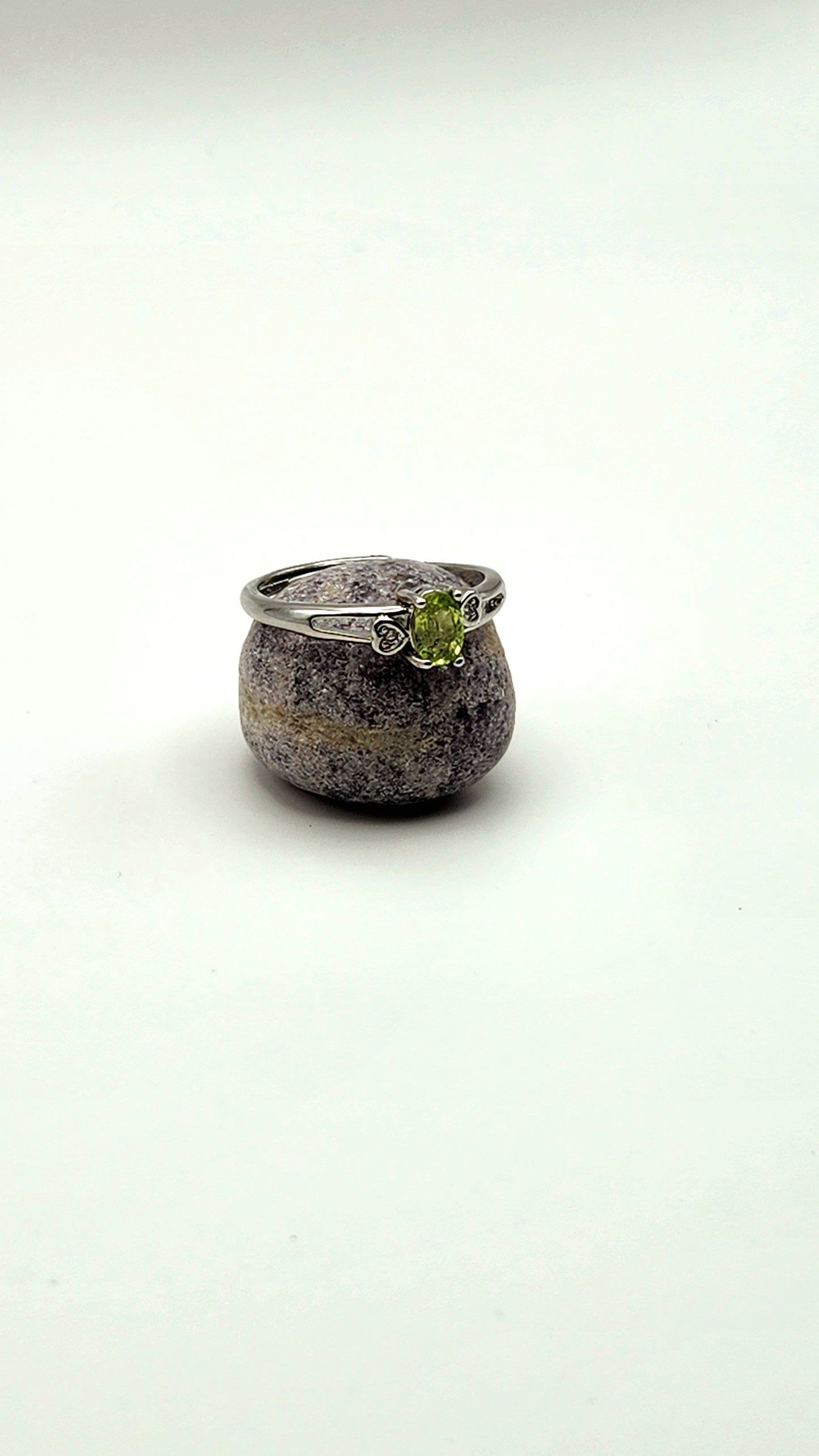 Verdant Vow | Peridot Heart Accent Adjustable Ring S925 Sterling Silver