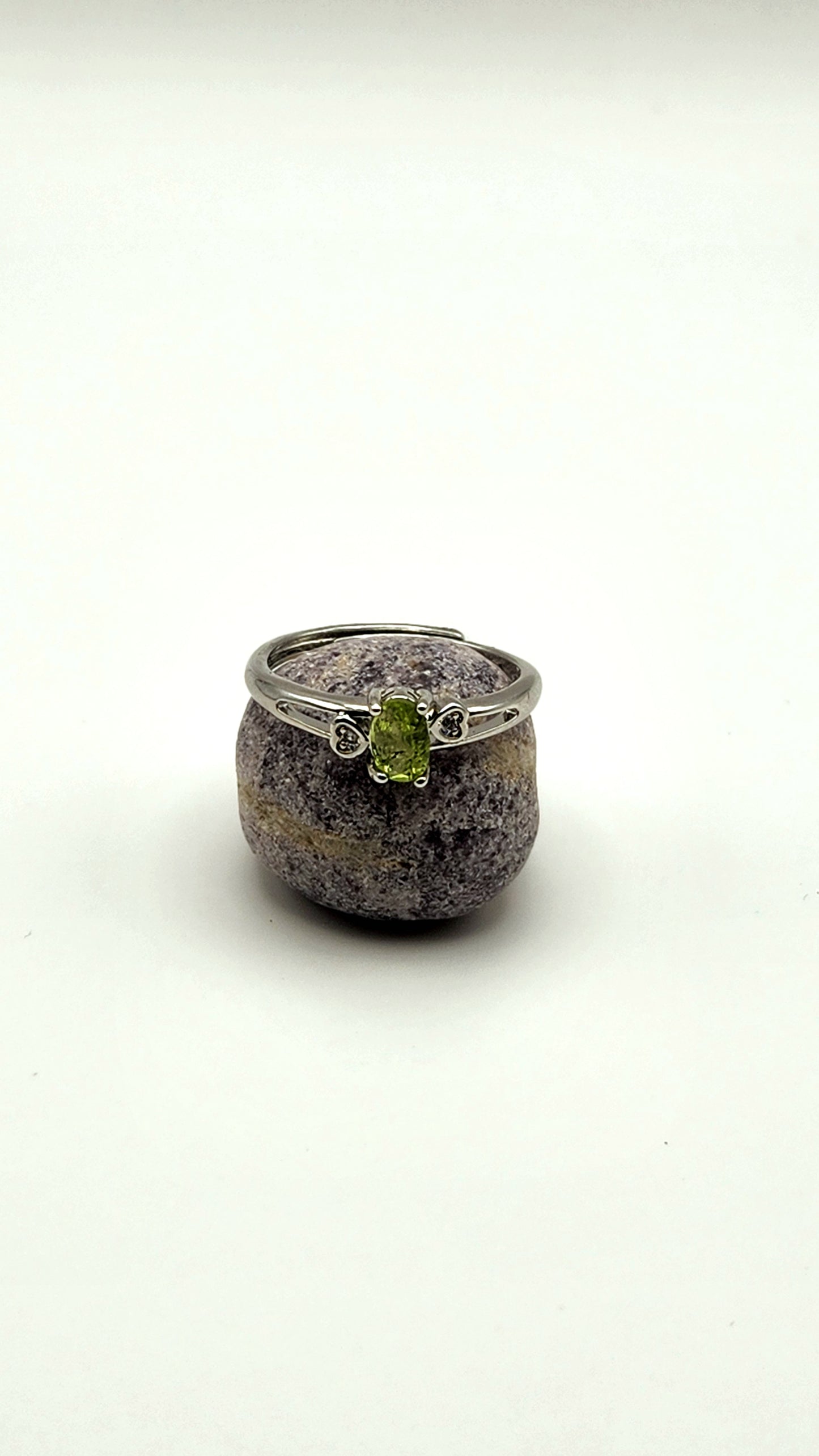 Verdant Vow | Peridot Heart Accent Adjustable Ring S925 Sterling Silver