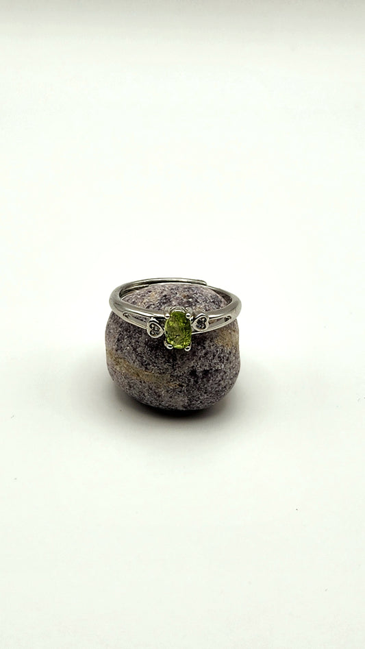 Verdant Vow | Peridot Heart Accent Adjustable Ring S925 Sterling Silver