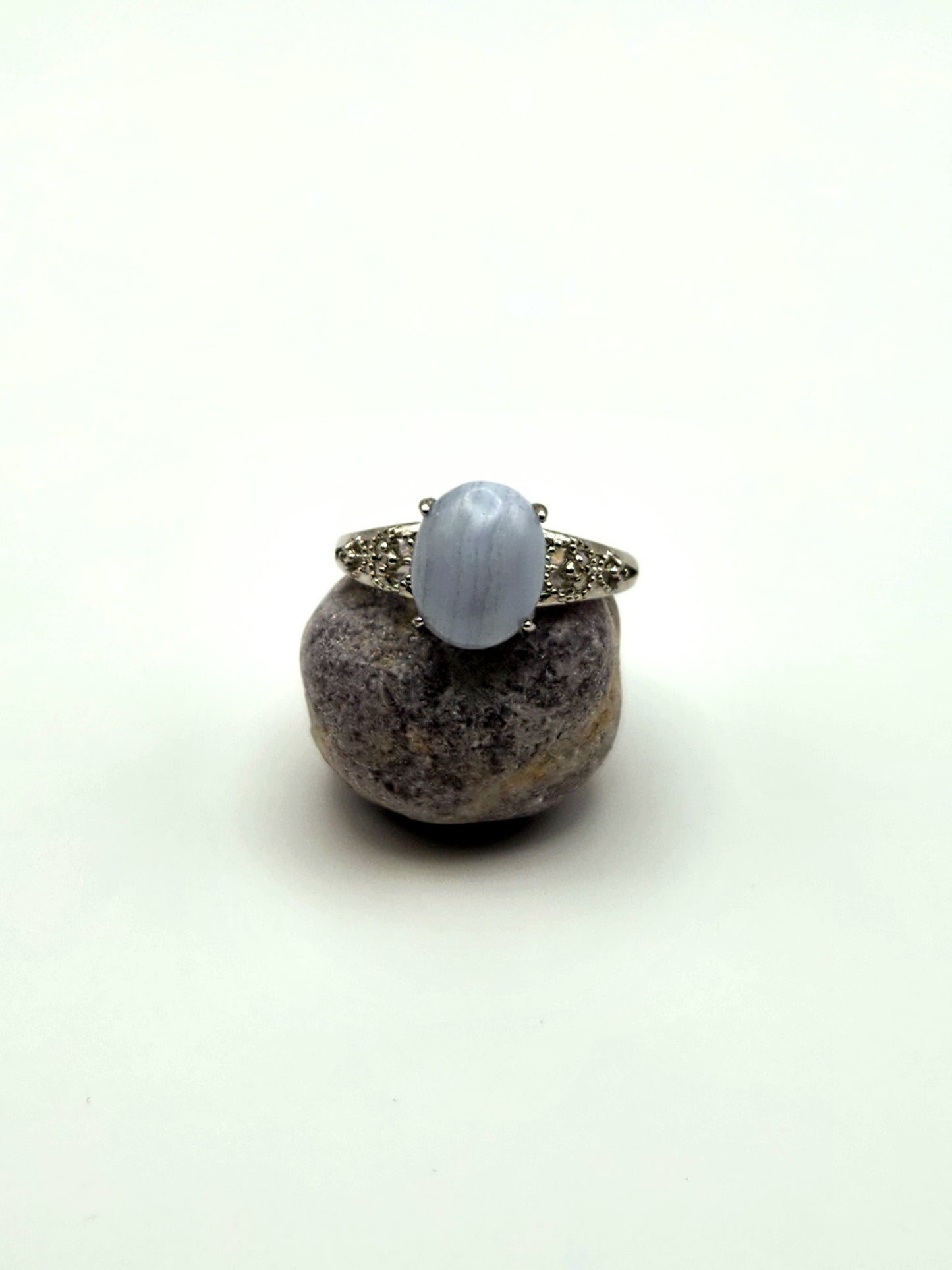 Whispering Calm | Blue Lace Agate Adjustable Ring S925 Sterling Silver