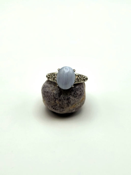 Whispering Calm | Blue Lace Agate Adjustable Ring S925 Sterling Silver