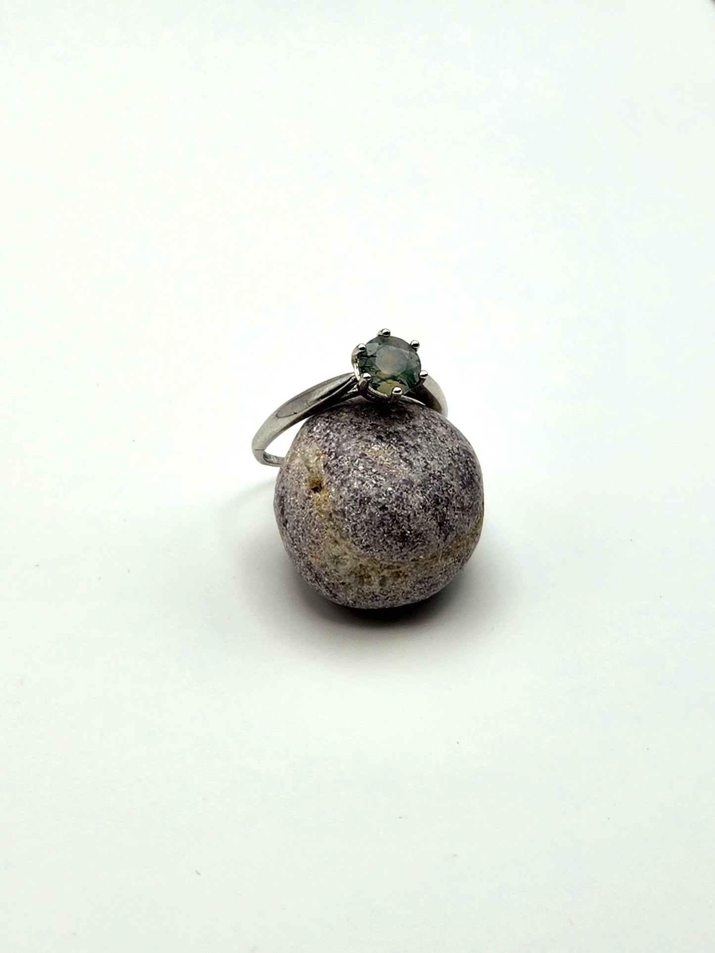Moss Agate Adjustable Ring S925 Sterling Silver