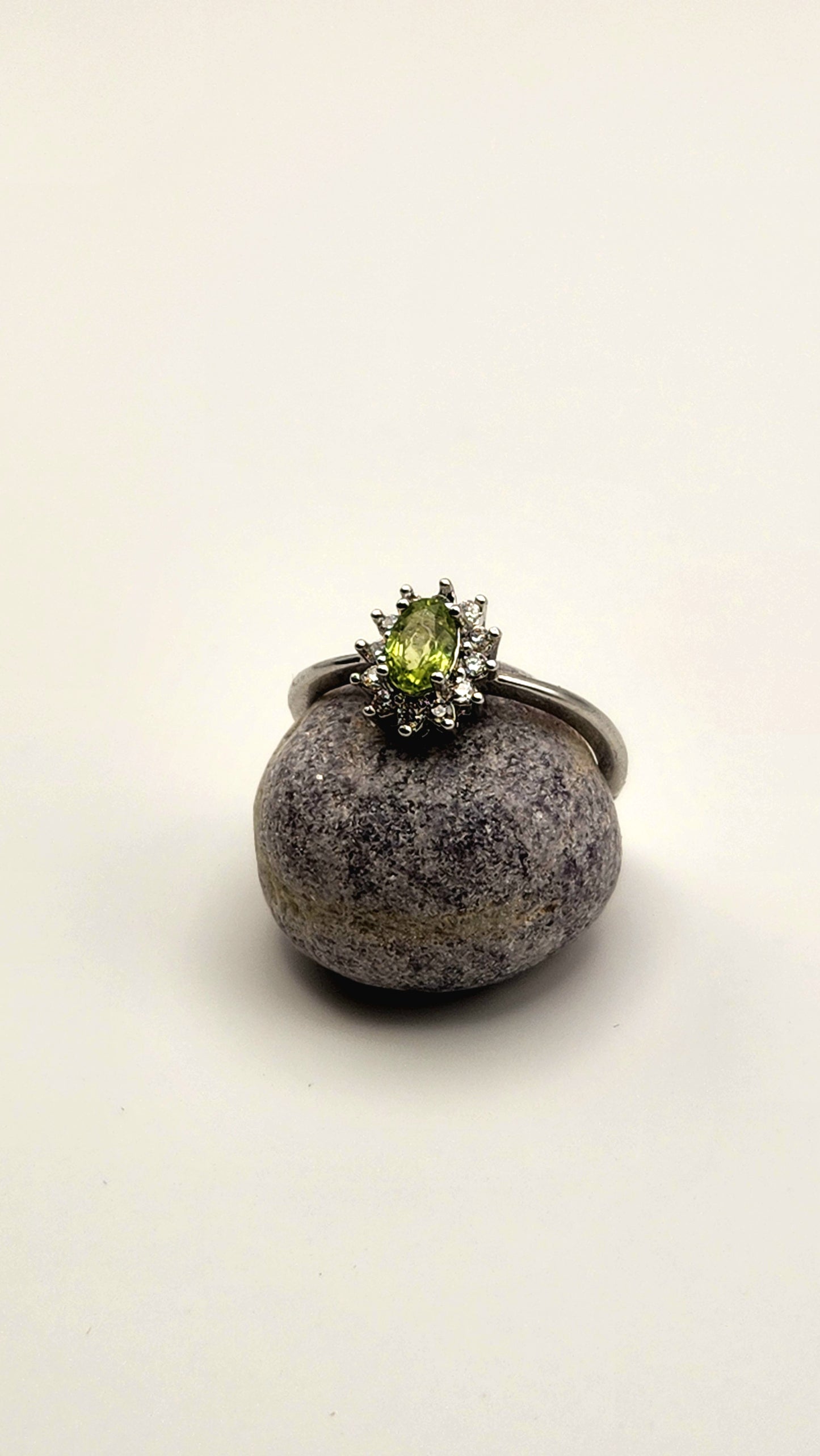 Verdant Crown | Peridot Pave Halo Adjustable Ring S925 Sterling Silver