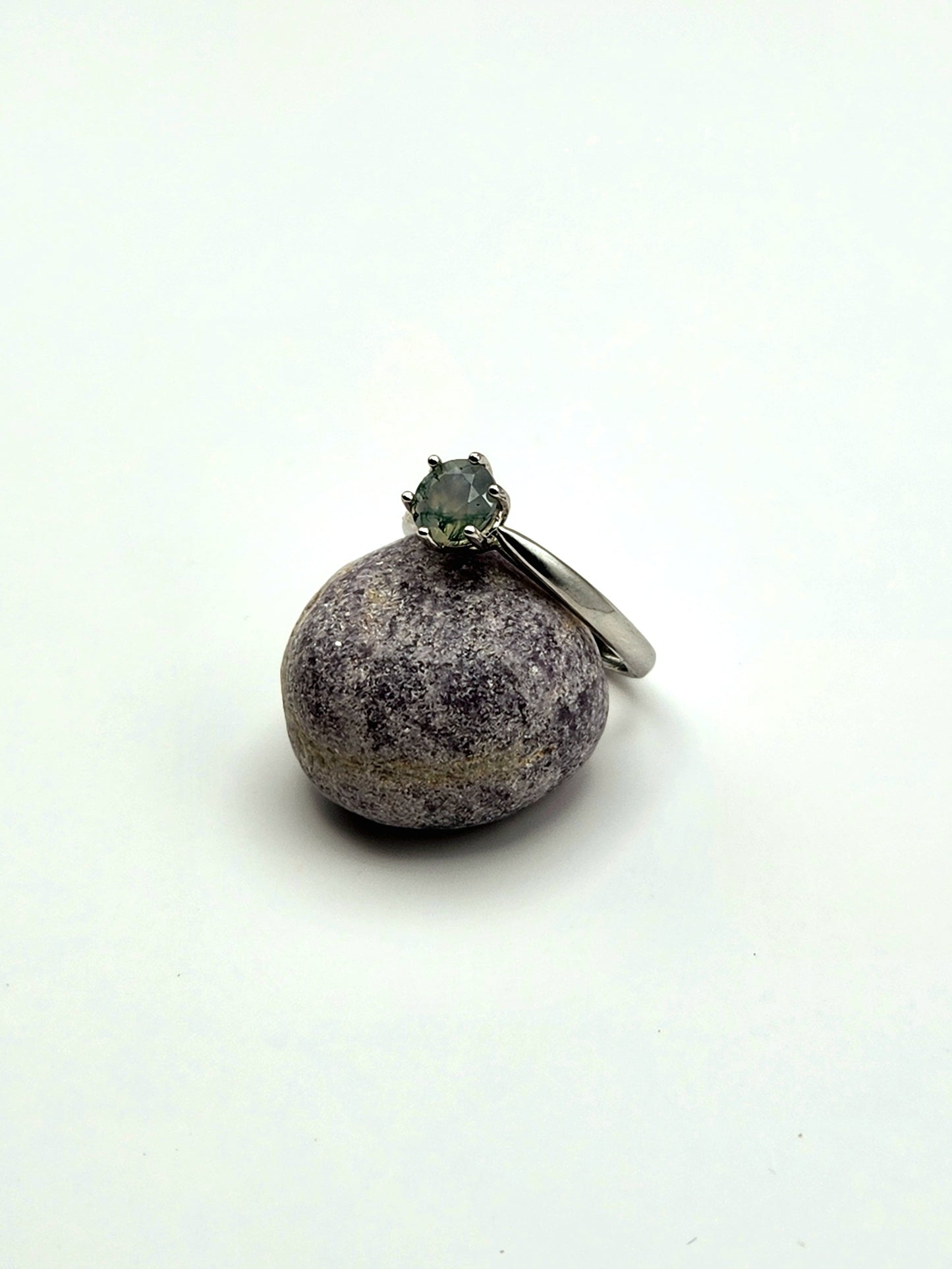 Moss Agate Adjustable Ring S925 Sterling Silver