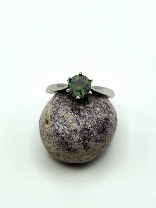 Moss Agate Adjustable Ring S925 Sterling Silver