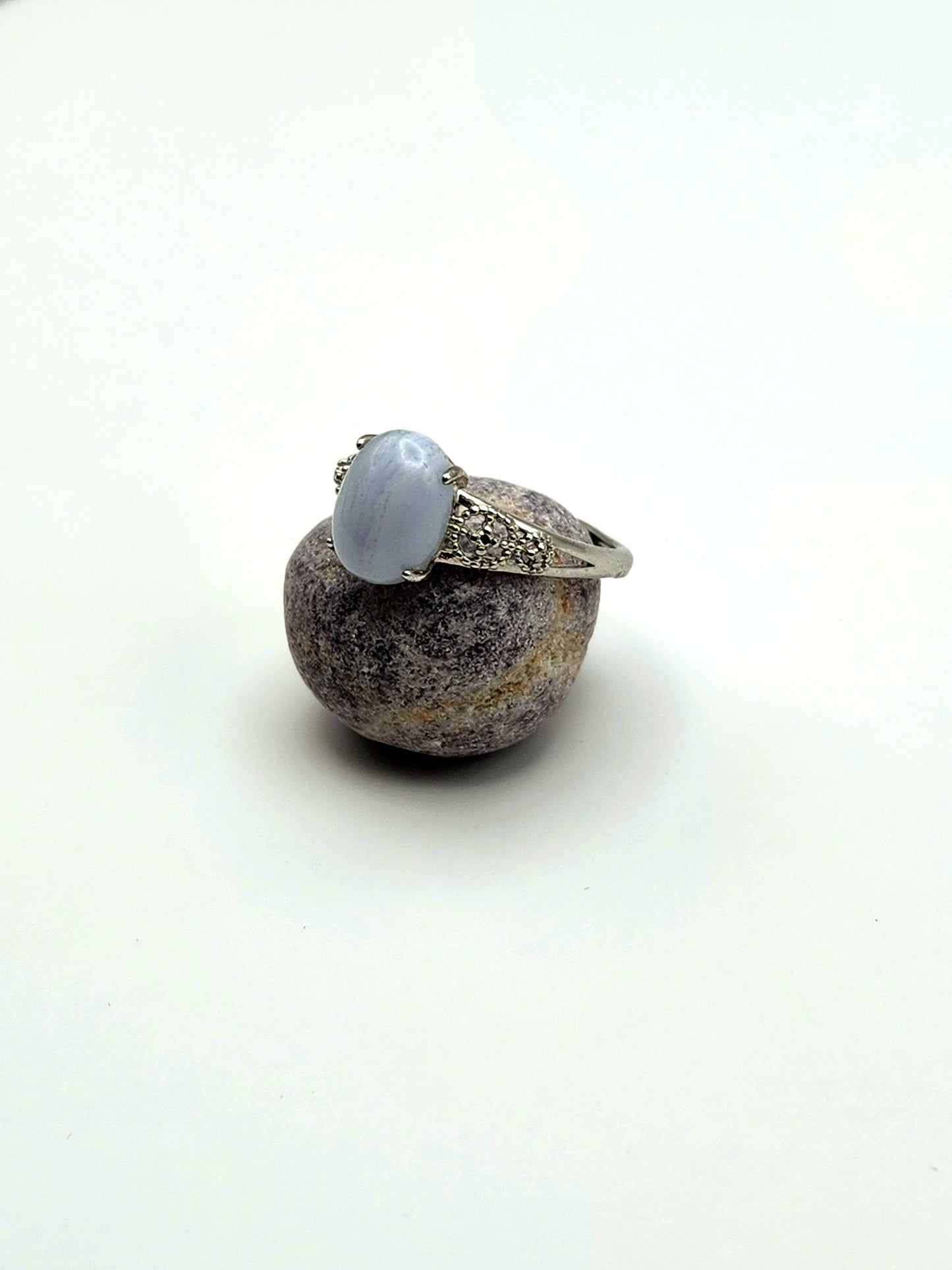 Whispering Calm | Blue Lace Agate Adjustable Ring S925 Sterling Silver