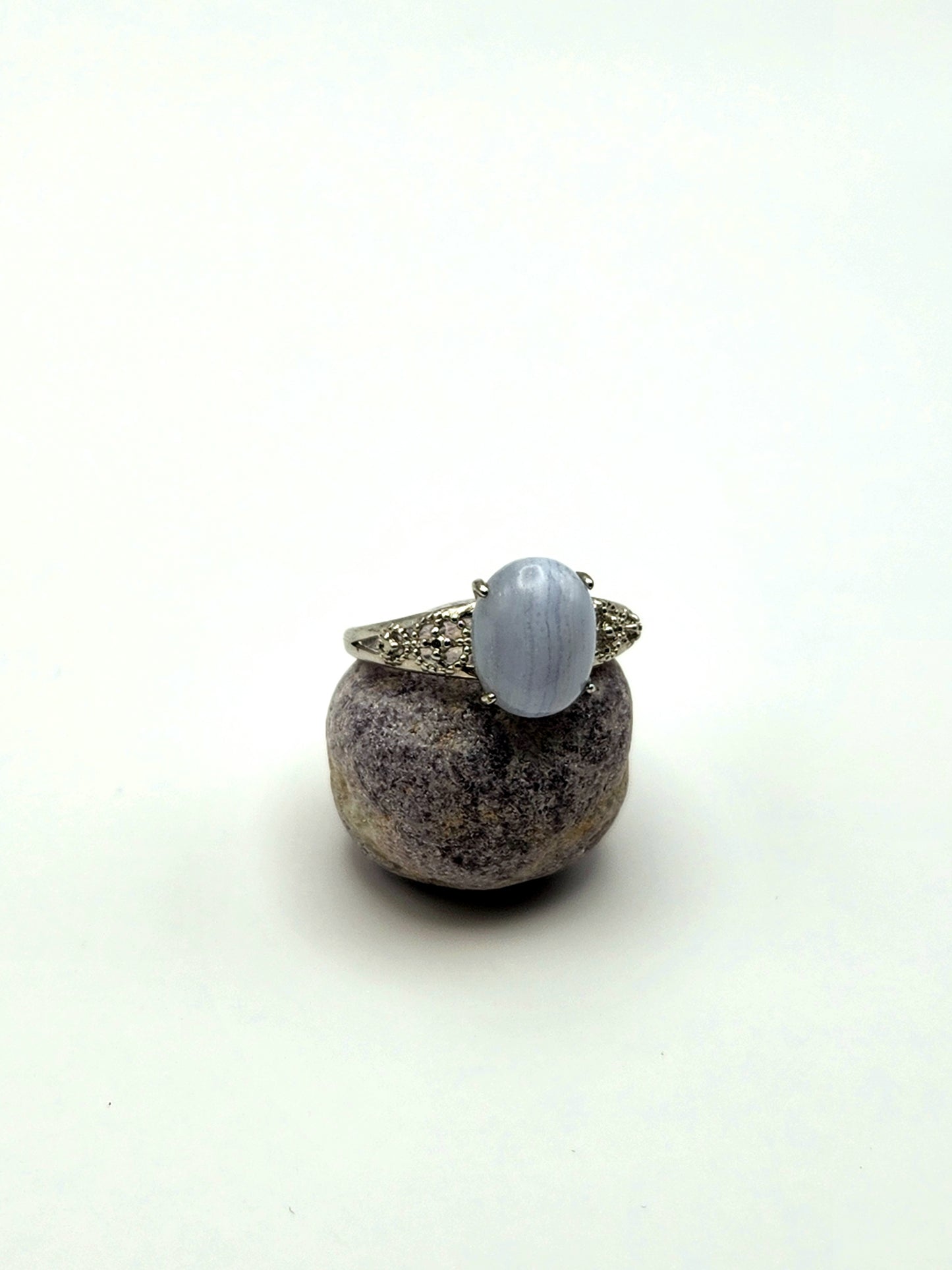 Whispering Calm | Blue Lace Agate Adjustable Ring S925 Sterling Silver